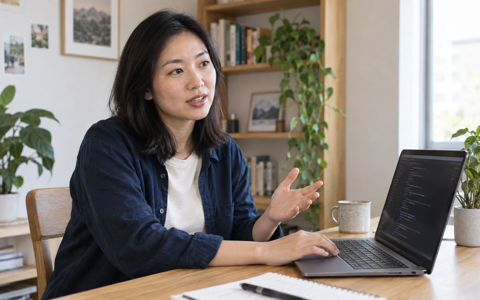 An expert working through code at a computer.